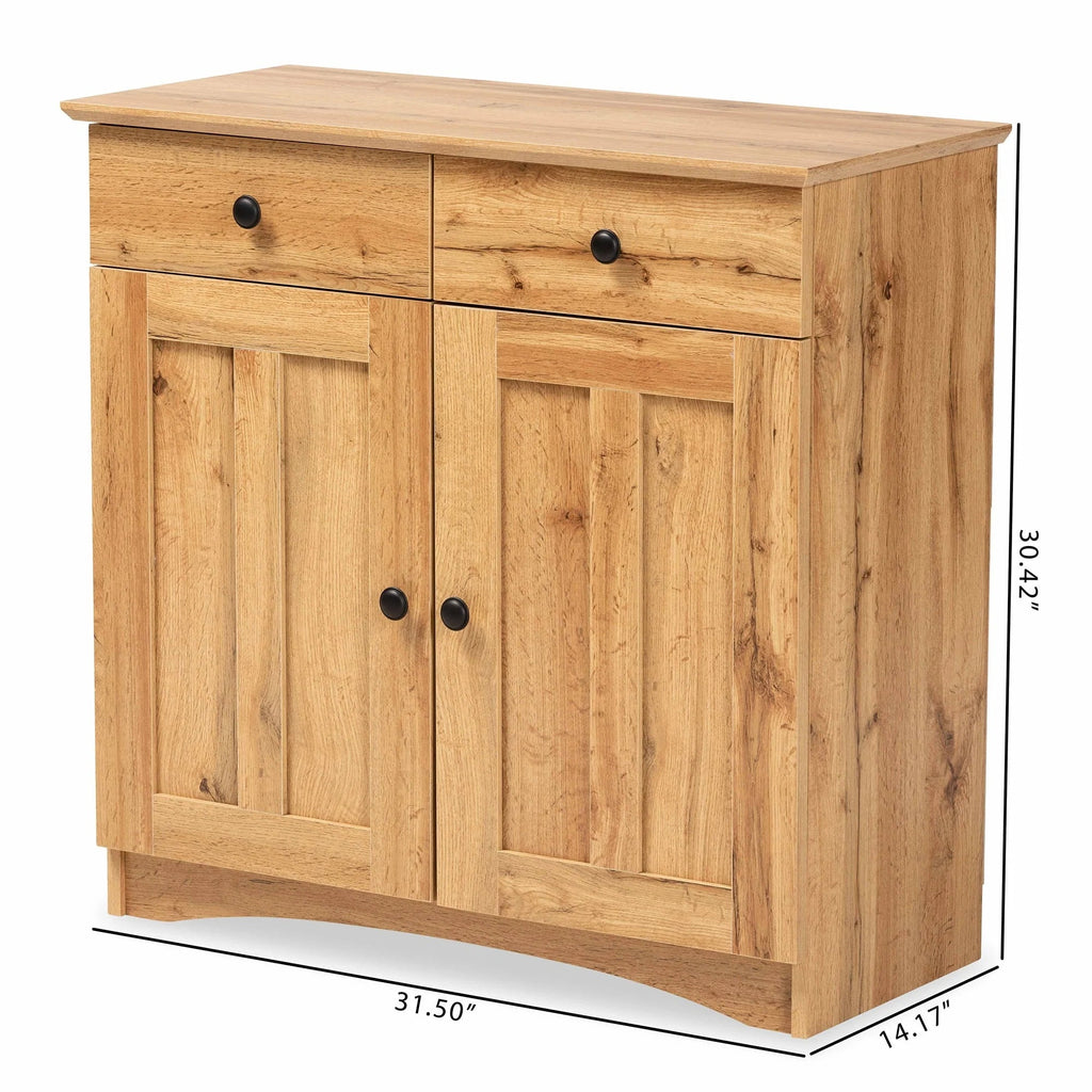 Baxton Studio 2-Door Buffet Kitchen Cabinet, Oak Brown Finished Wood - Lauren