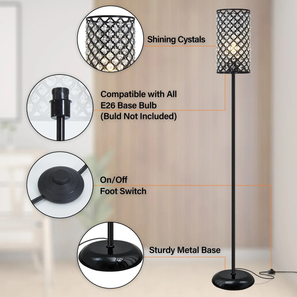 Natyswan Crystal Floor Lamp With Foot Switch, 9 x 9 x 65.7 in, E26