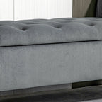 Button-Tufted Storage Ottoman Bench, Polyester and Rubberwood, 53.25in W x 17.75in D x 25.5in H