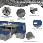 7-Piece Rattan Patio Dining Set With 3 Corner Chairs, 3 Ottomans And Table