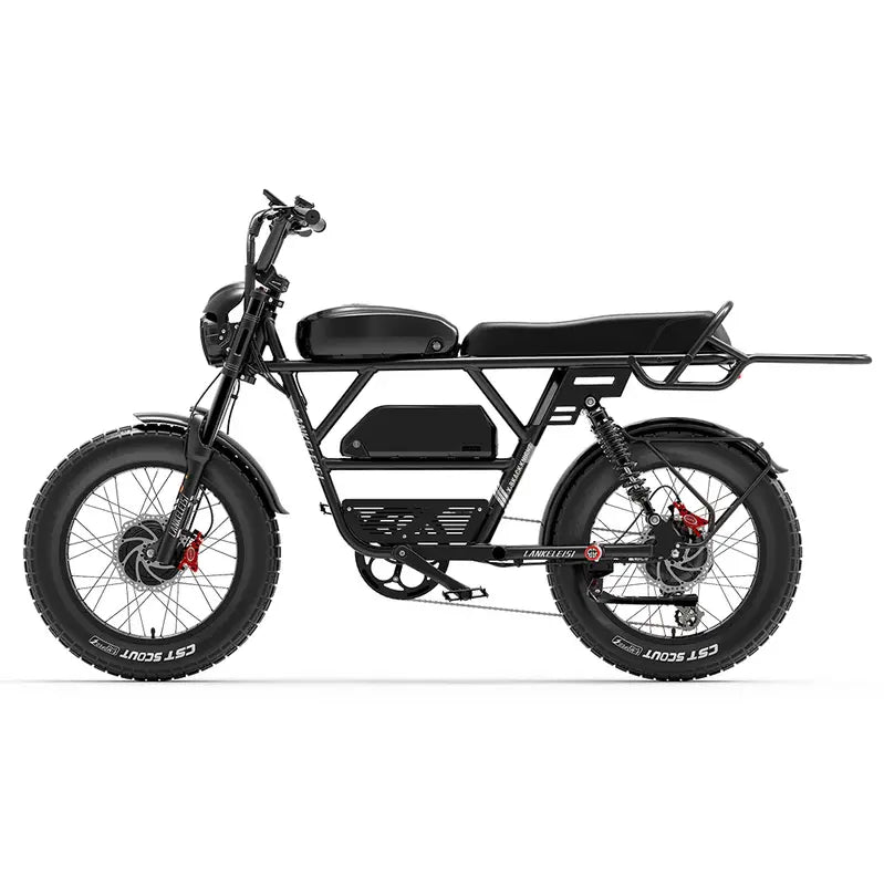 Lankeleisi Fat Tire E-Mountain Bike, 1000W Dual Motor, 45Ah Battery - X-Black Knight