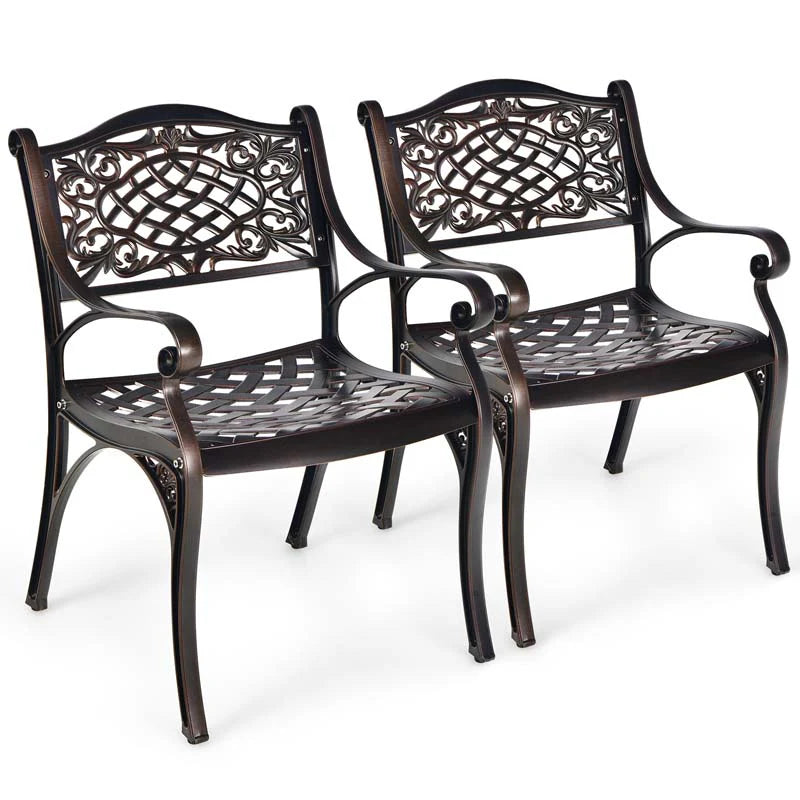 All-Weather Cast Aluminum Outdoor Dining Armchairs With Curved Seats - 2/4 Pcs