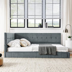 Full Upholstered Tufted Velvet Daybed Frame With Backrest And Armrests, Grey, 80.5'' x 59'' x 30.5''