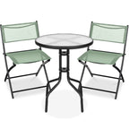 Best Choice Products 3-Piece Patio Bistro Dining Set With Glass Tabletop And Folding Chairs - Gray
