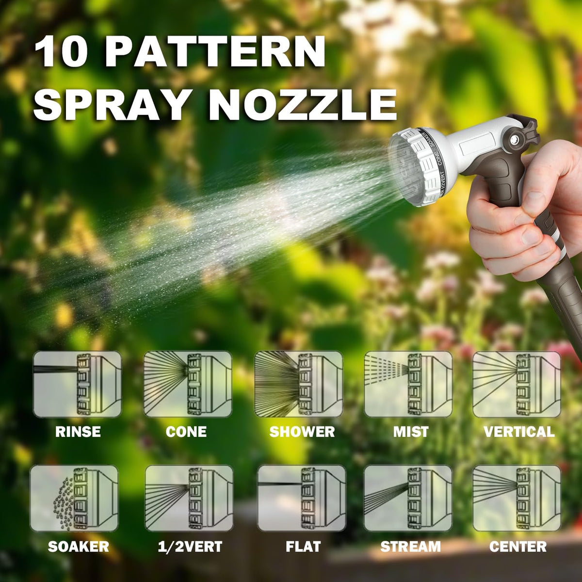 AQUAZILLA Retractable Garden Hose Reel, 5/8 in x 100+6 ft, Wall Mounted, White - 10 Pattern Spray Nozzle