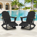 KINGYES Folding Adirondack Rocker Chair Set Of 2 With Footrest And Dual Cup Holders - Black
