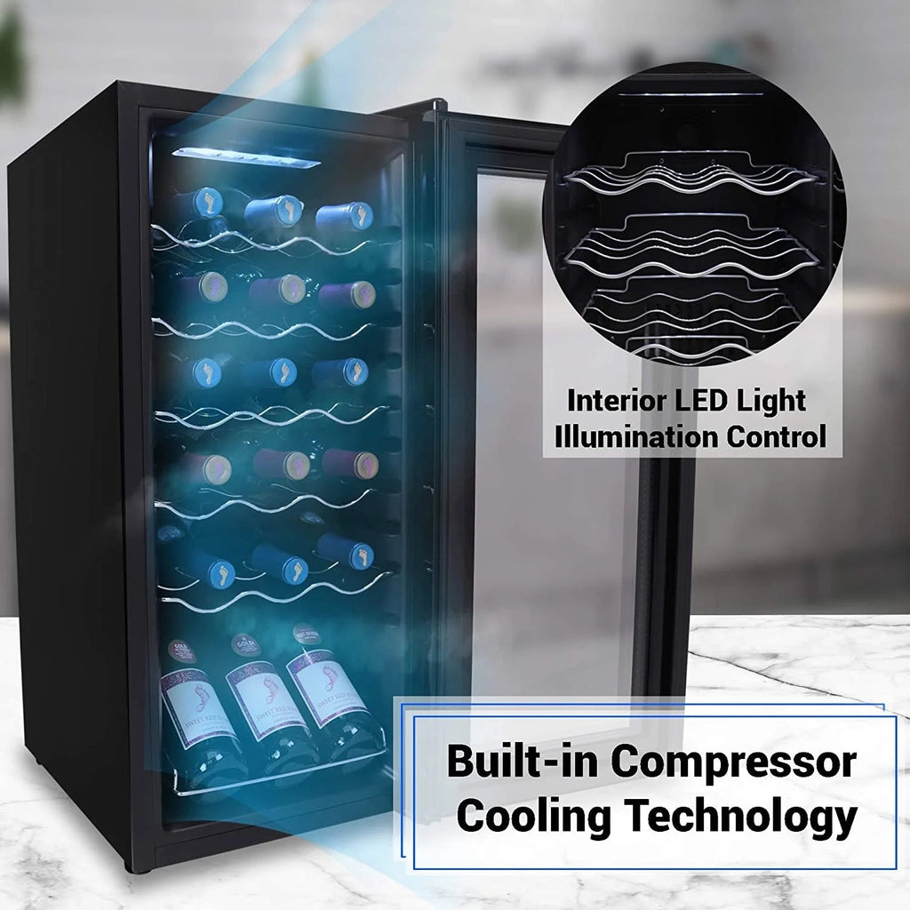 NutriChef Digital Electric Thermoelectric Wine Chiller Cooler, 18 Bottle, Black