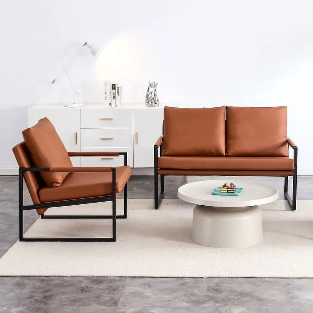 GVJMTKP Two-Seater Sofa Chair With 2 Pillows, PU Leather, Brown - SF-D008-BR