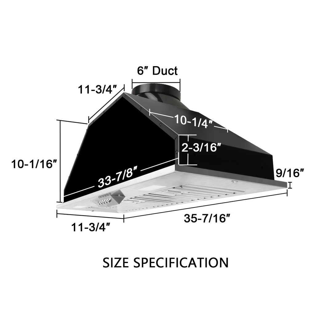 Akicon Ducted Range Hood Insert, Stainless Steel, 3-Speed 600 CFM, 36in Cold