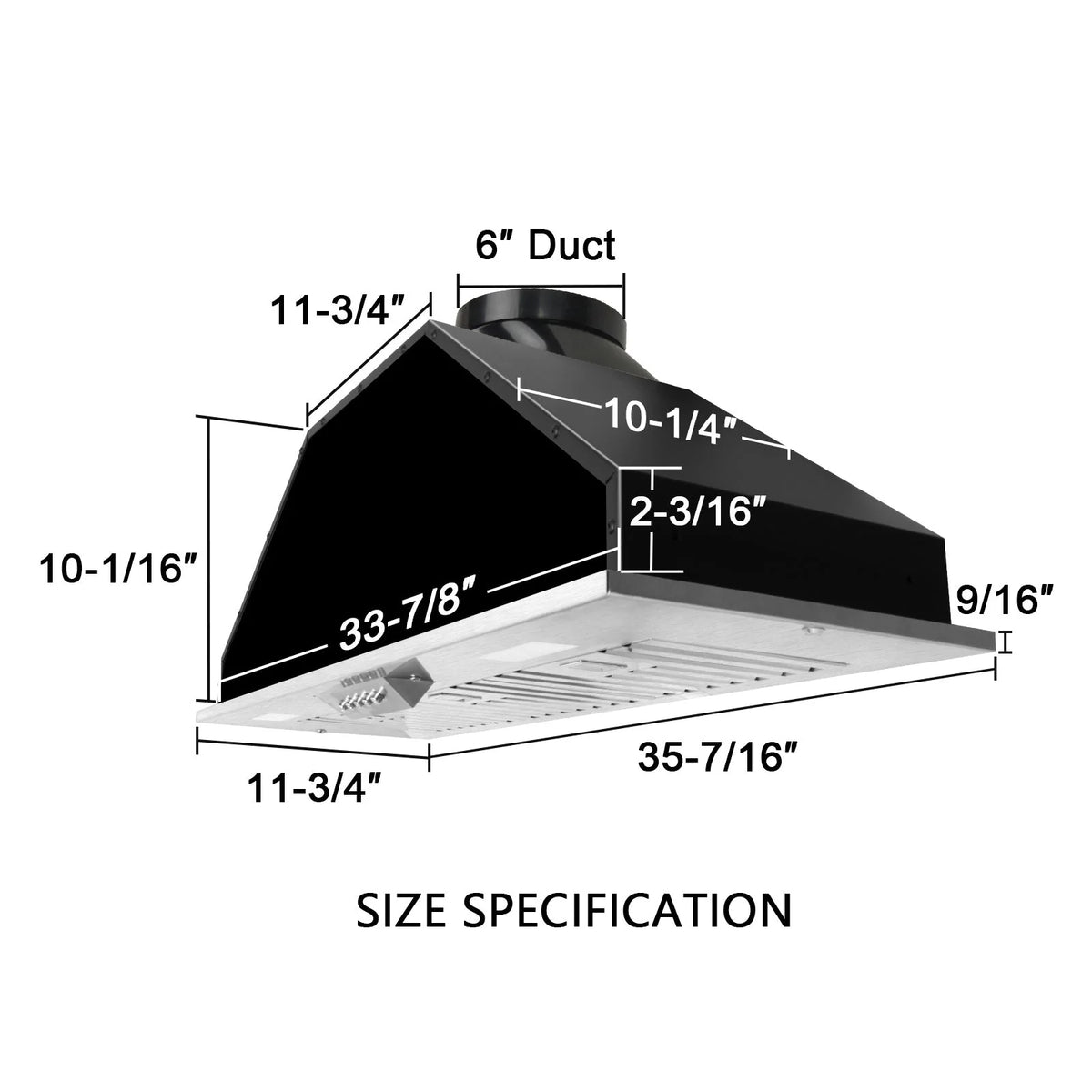Akicon Ducted Range Hood Insert, Stainless Steel, 3-Speed 600 CFM, 36in Cold
