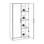 Prepac Elite 2 Door Standing Storage Cabinet, Light Gray, 16 in D x 32 in W x 65 in H