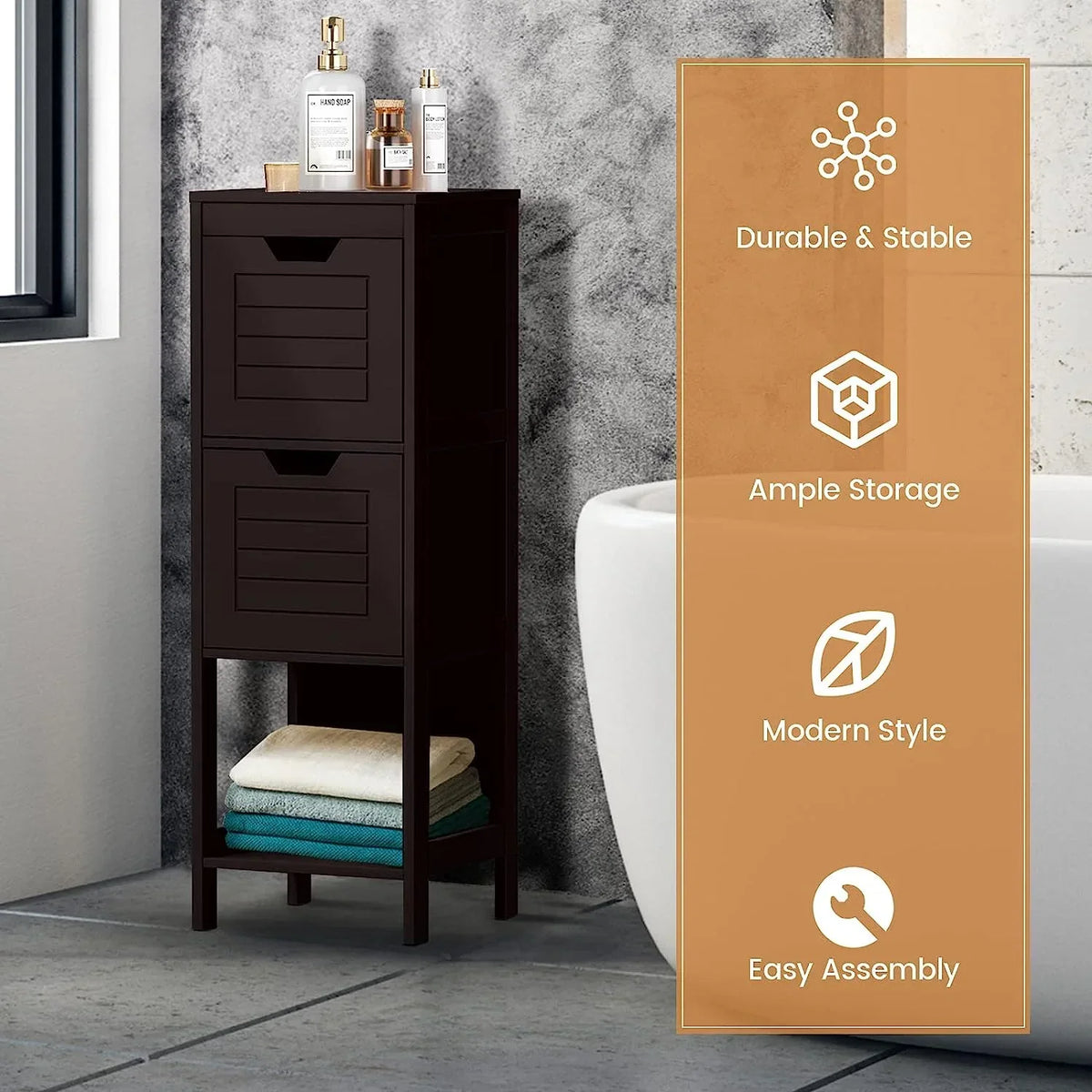 Freestanding Wooden Bathroom Storage Cabinet With 2 Adjustable Drawers - Gray
