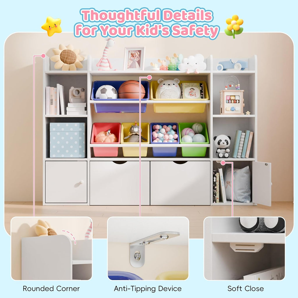 Xilingol Kids Toy Storage Organizer With 6 Removable Bins, 4-Tier Cubbies And 2 Movable Drawers