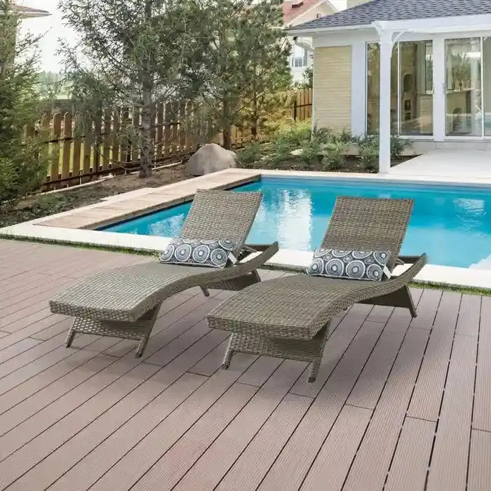 Weatherproof Wicker Chaise Lounge Set, Brown, 2-Piece