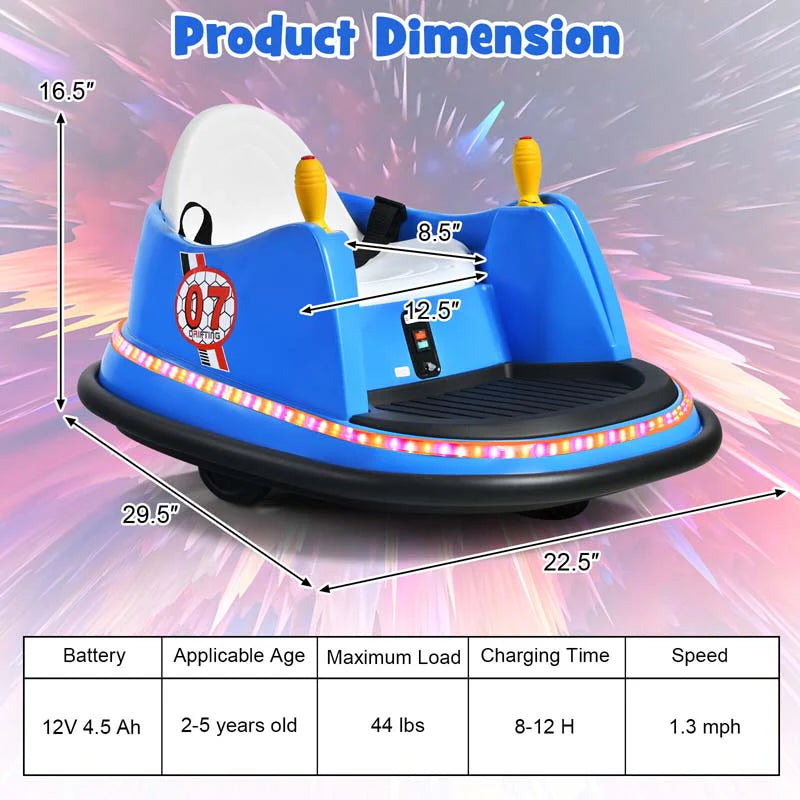 12V Toddler Battery Powered Bumper Car With Dual Joysticks And 360 Degree Spin