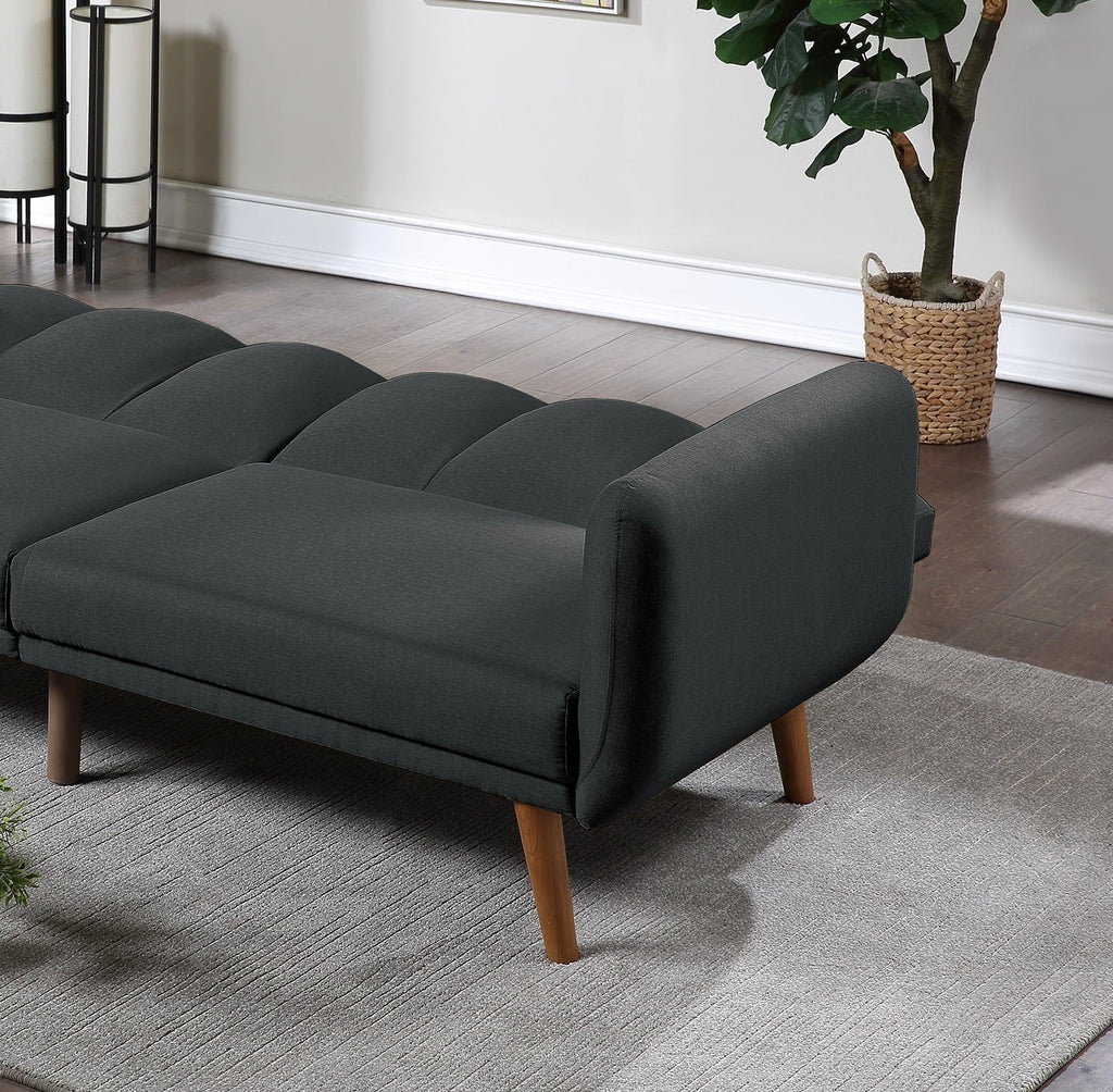 Dcenta Convertible Sofa Bed, Black Polyfiber, 1pc, Wooden Legs