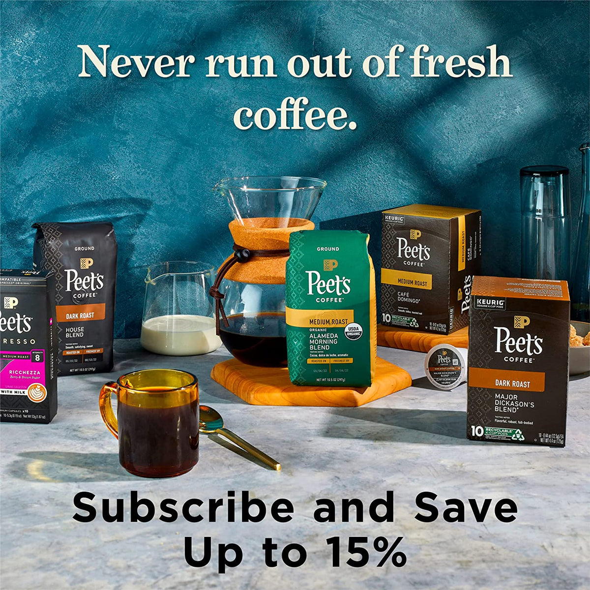 Peet's Coffee Decaf House Blend Dark Roast K-Cup Pods 88 Count