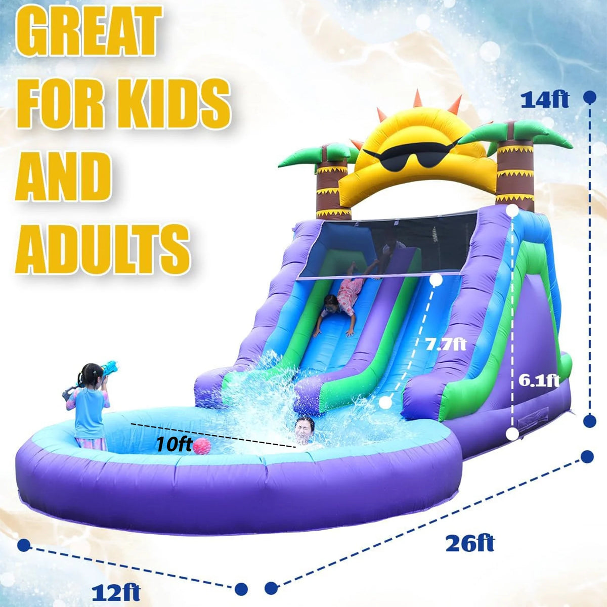 Relunch Inflatable Double Water Slide With Splash Pool And Blower, 26'L x 12'W x 14'H