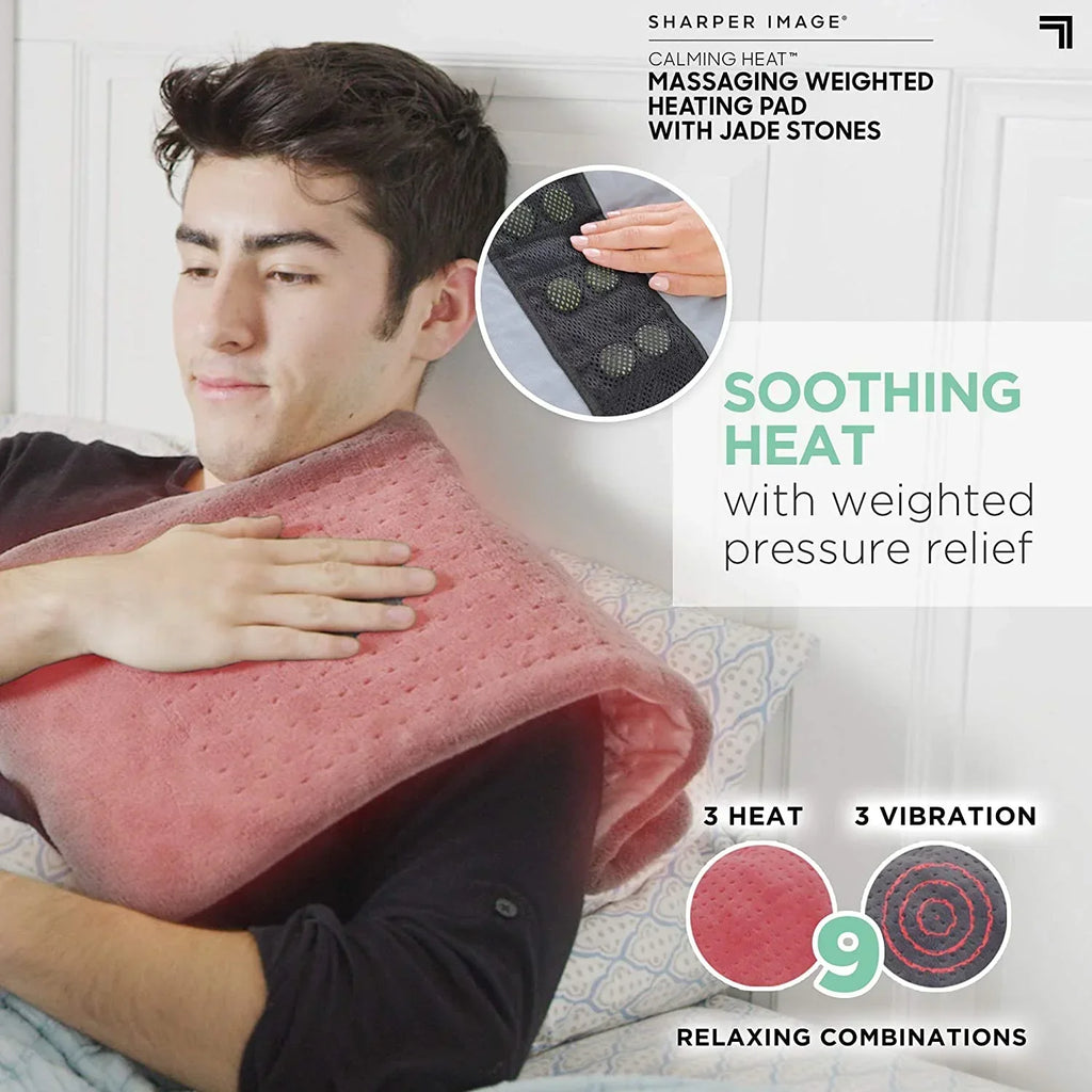 Sharper Image Calming Heat Jade Stone Massaging Weighted Heating Pad, 12 in x 24 in, 4 lbs