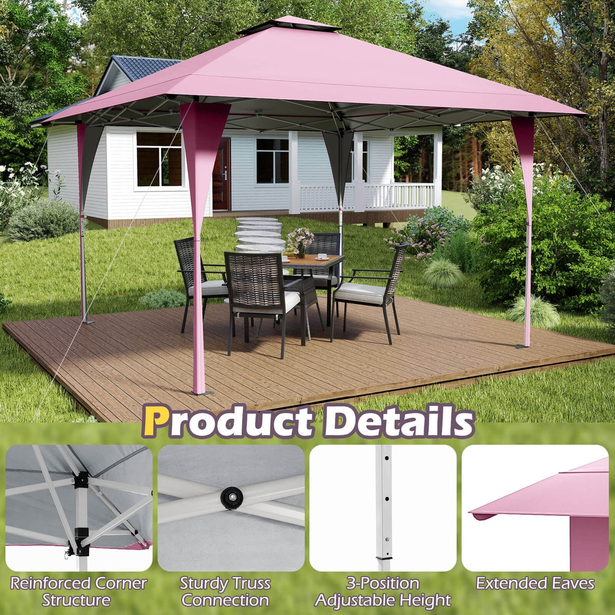 Costway Pop-Up Gazebo Outdoor Canopy Tent, 13 x 13 ft, Gray