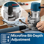 12-Amp 2.25 HP Wood Router Combo Kit With Plunge Router, Fixed Base And Variable Speed