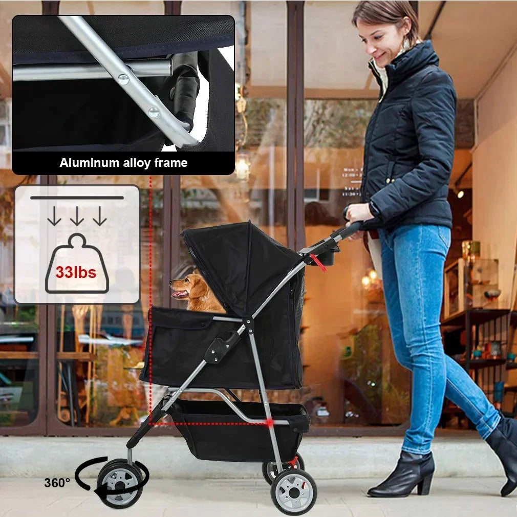 Bestpet Pet Stroller, 3 Wheels Travel Folding Carrier - T13