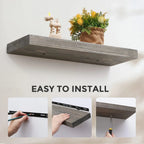 Set Of 2 Handcrafted European Pine Floating Wall Shelves, 16inch/24inch/36inch, Grey/Espresso/Walnut