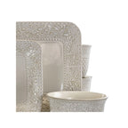 Elama Ivory Lotus 16 Piece Square Stoneware Dinnerware Set