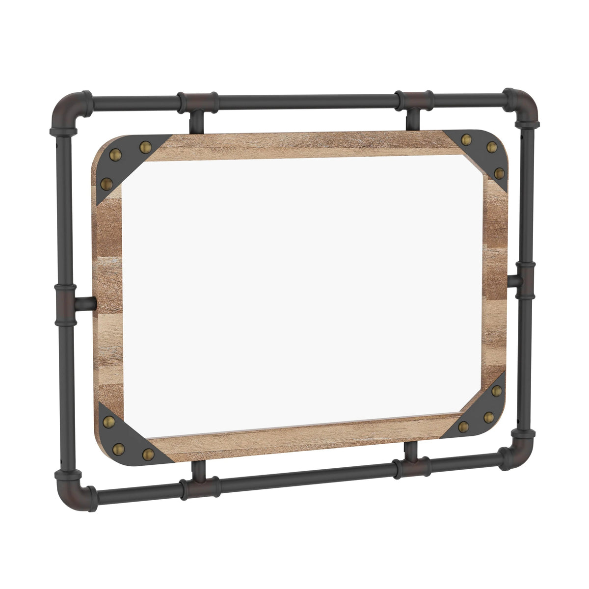 Industrial Metal Floating Wall Mirror, 31 Inch