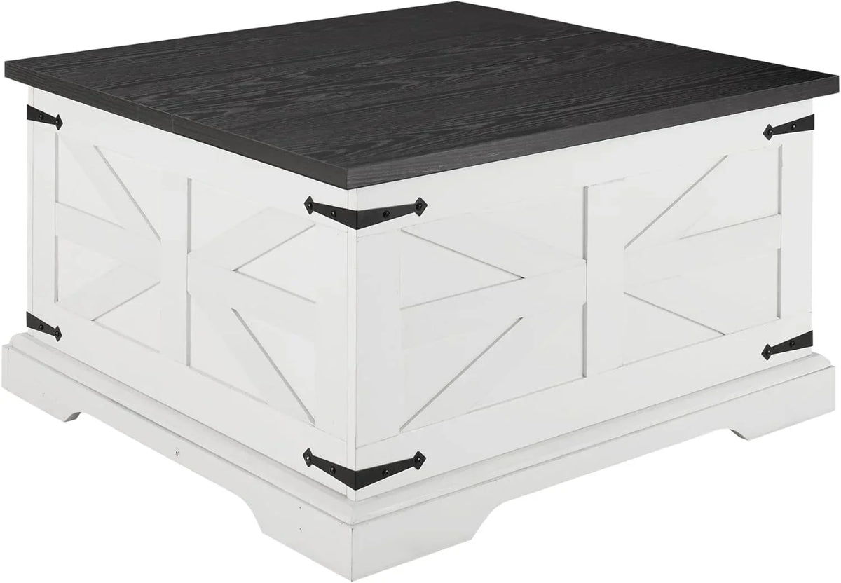 Farmhouse Square Lift-Top Coffee Table With Hidden Storage, White, 31.5 x 31.5 x 18.5 in