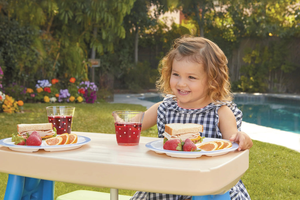 Little Tikes Easy Store Kids Picnic Table With Umbrella, 42.00 in L x 38.00 in W x 19.75 in H, Ages 2+