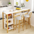 3-Piece White Faux Marble Bar Table And Chairs Set With 2 PU Cushion Bar Stools And 3-Tier Storage Shelves - Gold Frame