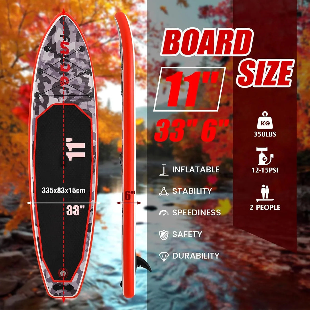 FunWater Inflatable Stand Up Paddle Board, 11 ft x 32 in x 6 in - SUP Paddle Accessories