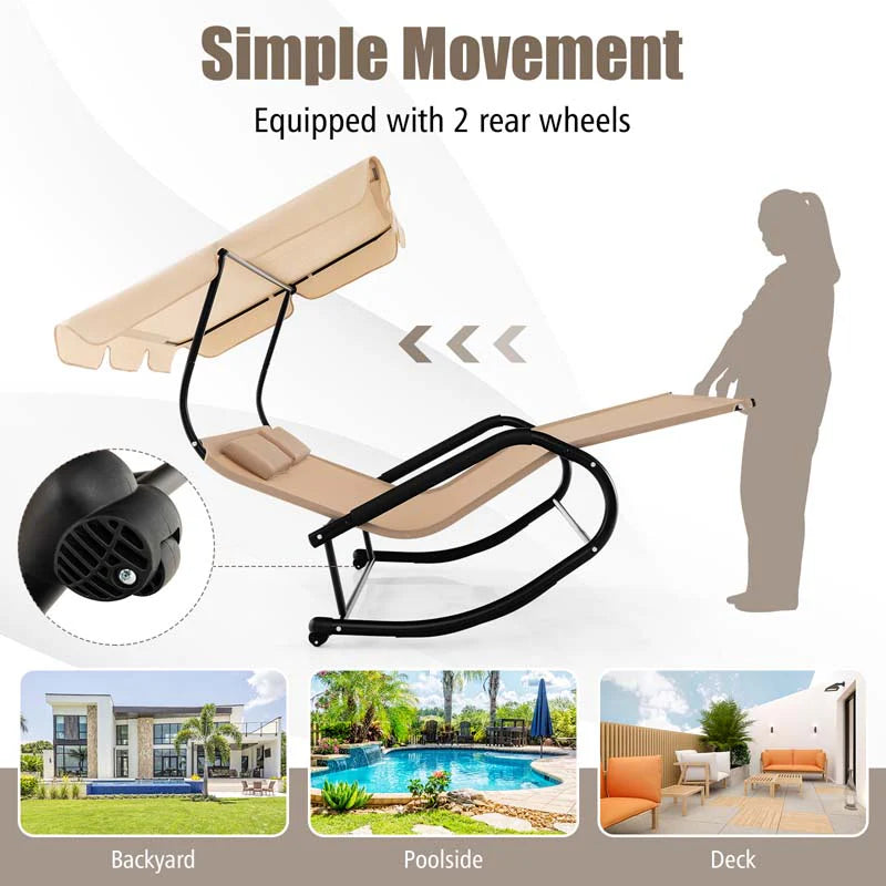 2 Person Patio Hammock Bed Swing Chair With Adjustable Canopy And Wheels