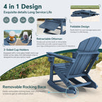 KINGYES Folding Adirondack Rocker Chair Set Of 2 With Footrest And Dual Cup Holders - Black