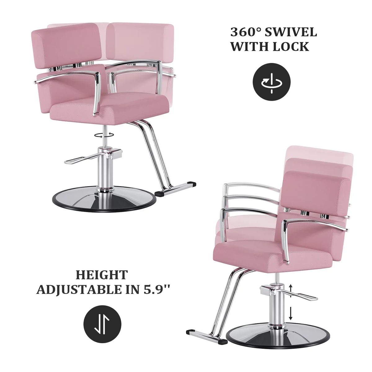 OmySalon Salon Chair With Hydraulic Pump, Pink, 360 Degree Swivel