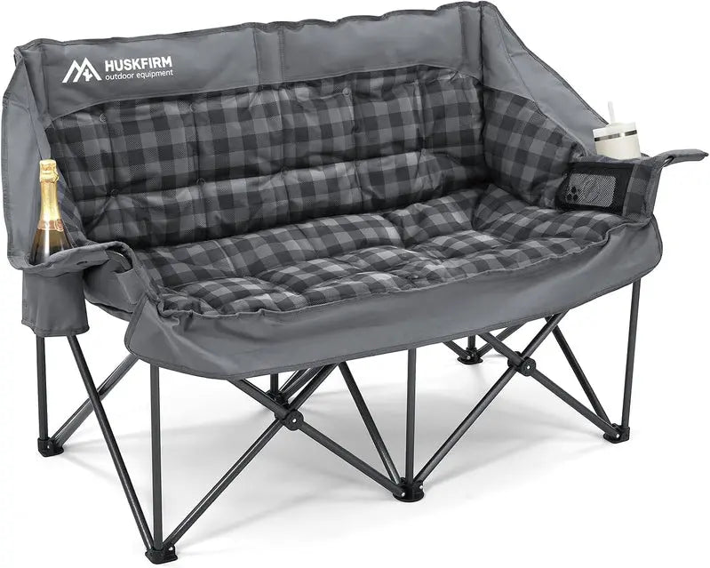 Double-Person Padded Folding Camping Loveseat Chair, 21in D x 30in W x 36in H, 800 LB Capacity