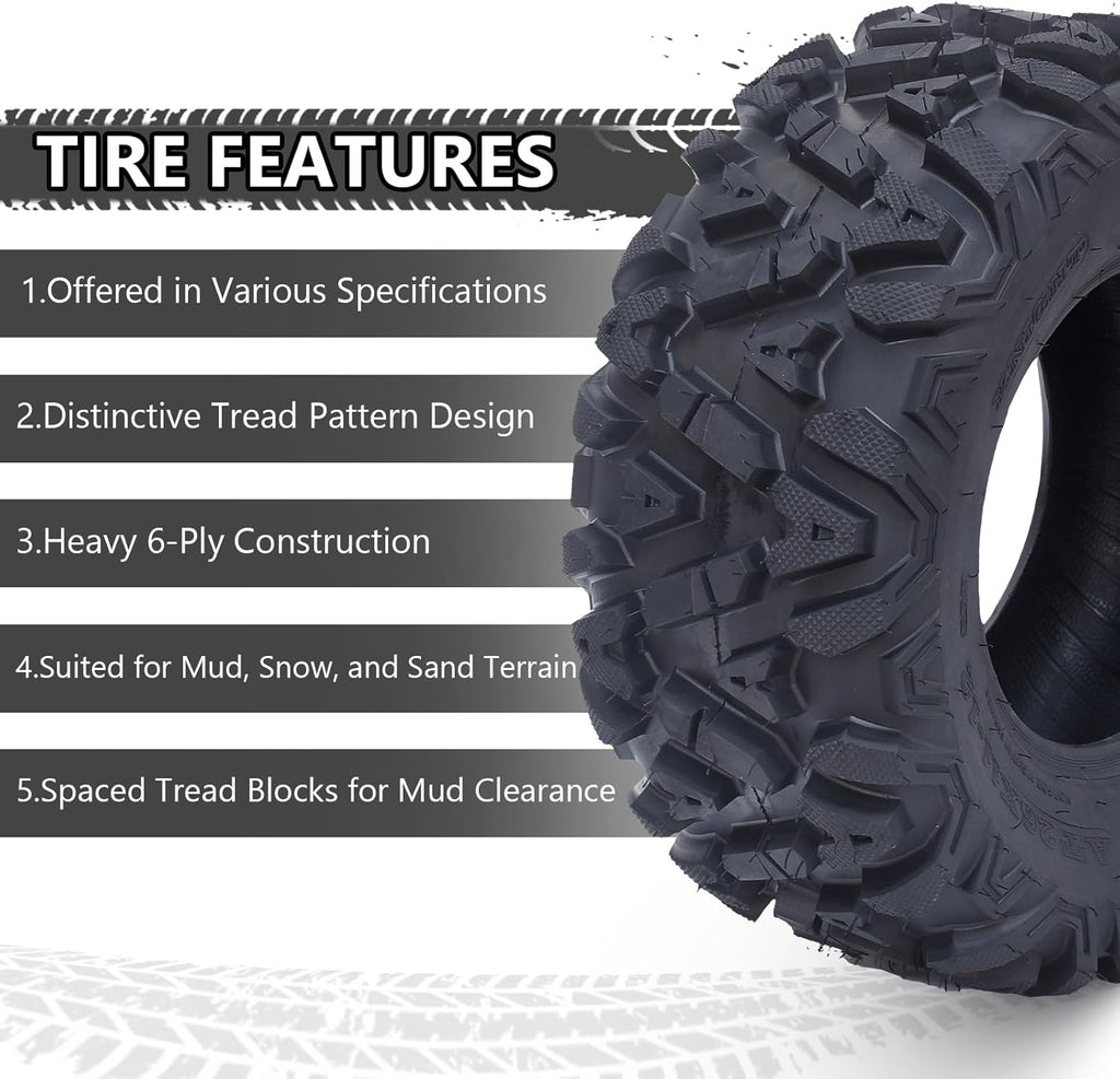Set Of 2 All-Terrain ATV/UTV Off-Road Tires, 26x12-12, 6PR, Black