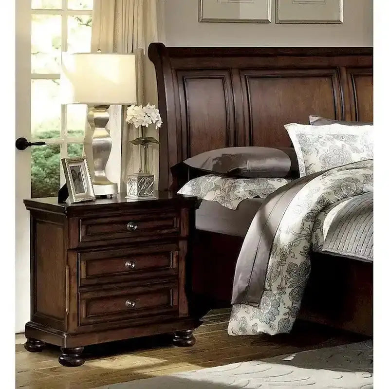 Classic 5-Piece Master Bedroom Set With Brown Cherry Platform Storage Bed