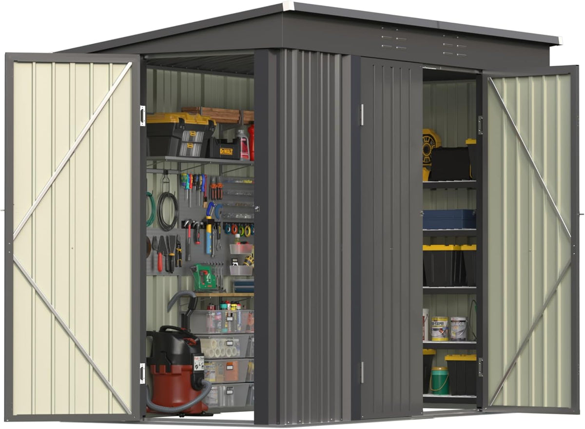 Patiowell Outdoor Metal Storage Shed, 8x4 FT, Black, 3 Lockable Doors