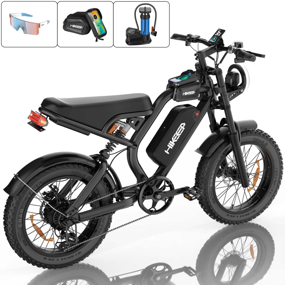 HiKeep Electric Mountain Bike, 20 inch Fat Tires, 48V 15Ah Battery - K6-L