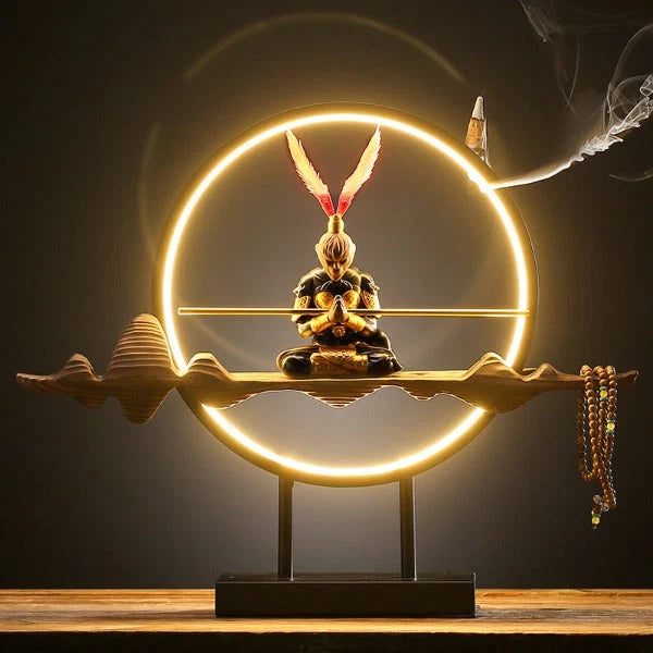 Monkey King Mountain Backflow Incense Burner With LED Lamp - 19in x 3.9in x 15.8in