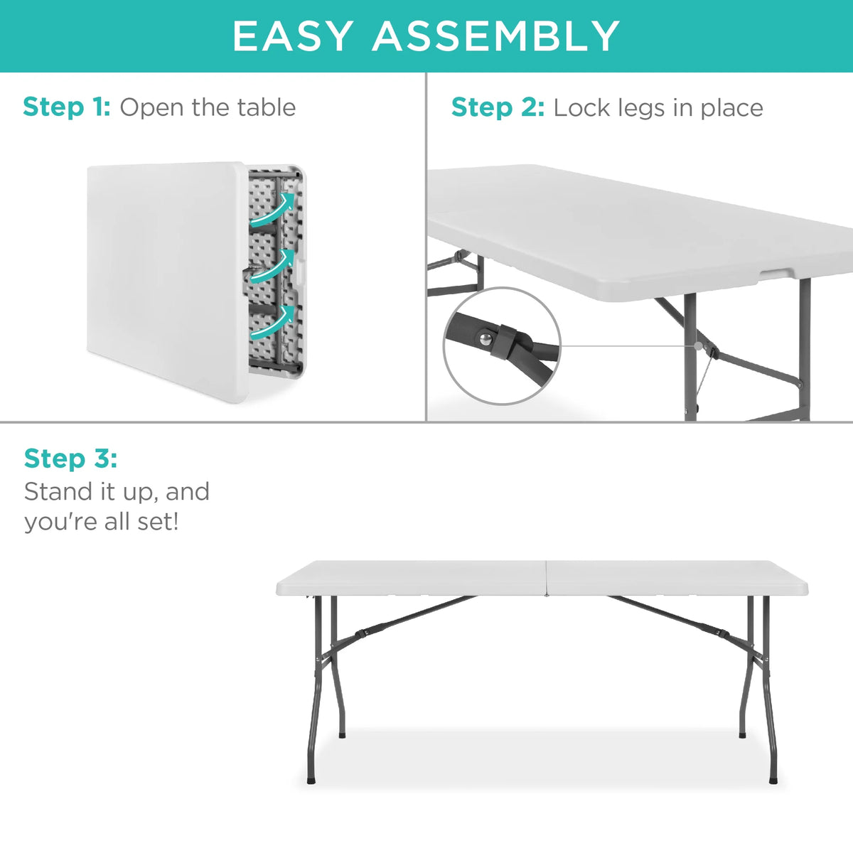 Best Choice Products 6ft Plastic Folding Table, 72in x 30in x 30in, White