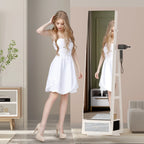 LVSOMT 360 Swivel Jewelry Cabinet With Lights, 53.5 x 14.5 in Full-Length Mirror, White