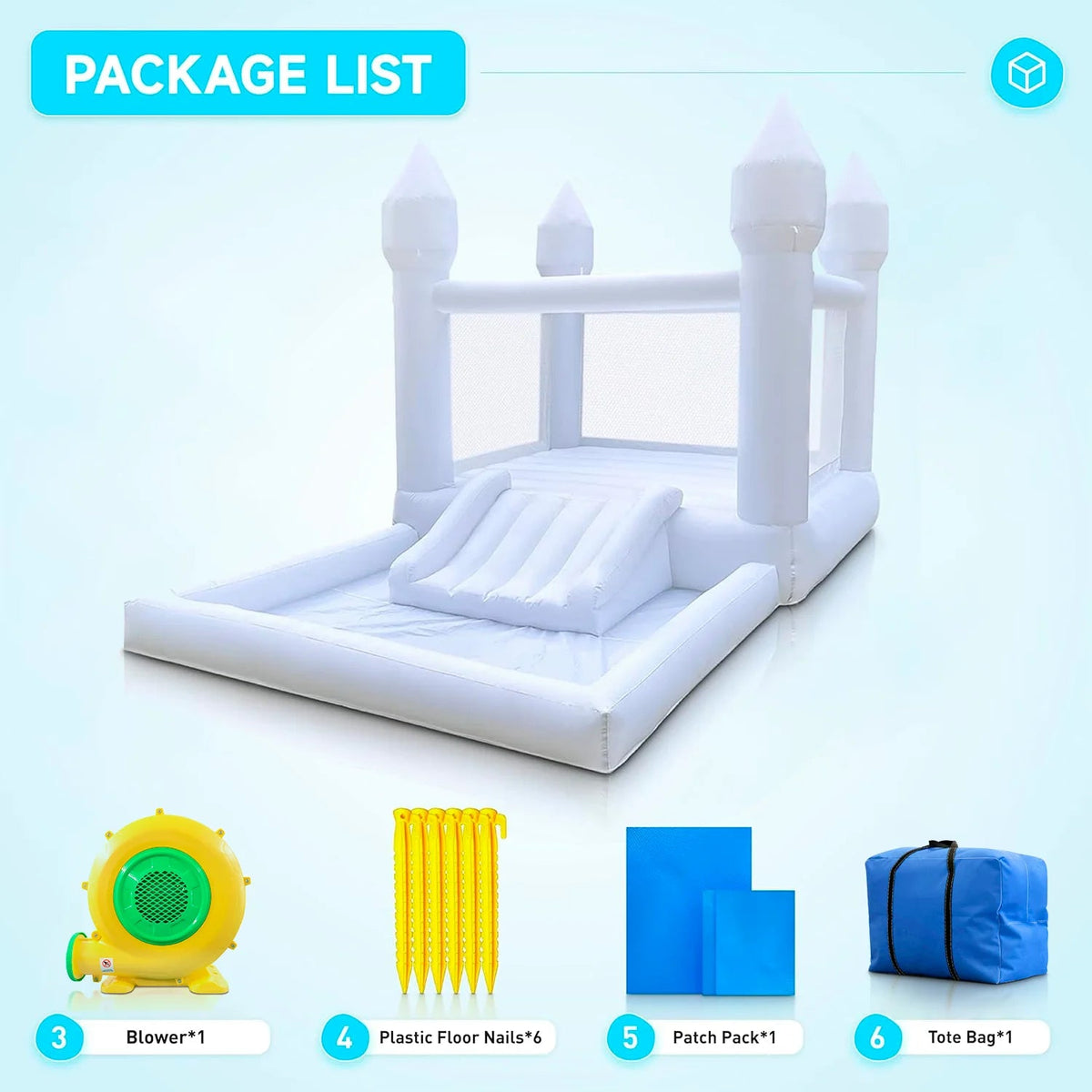 Connsann White Oxford Bounce House With Air Blower And Ball Pit, 13 ft x 8 ft x 8 ft