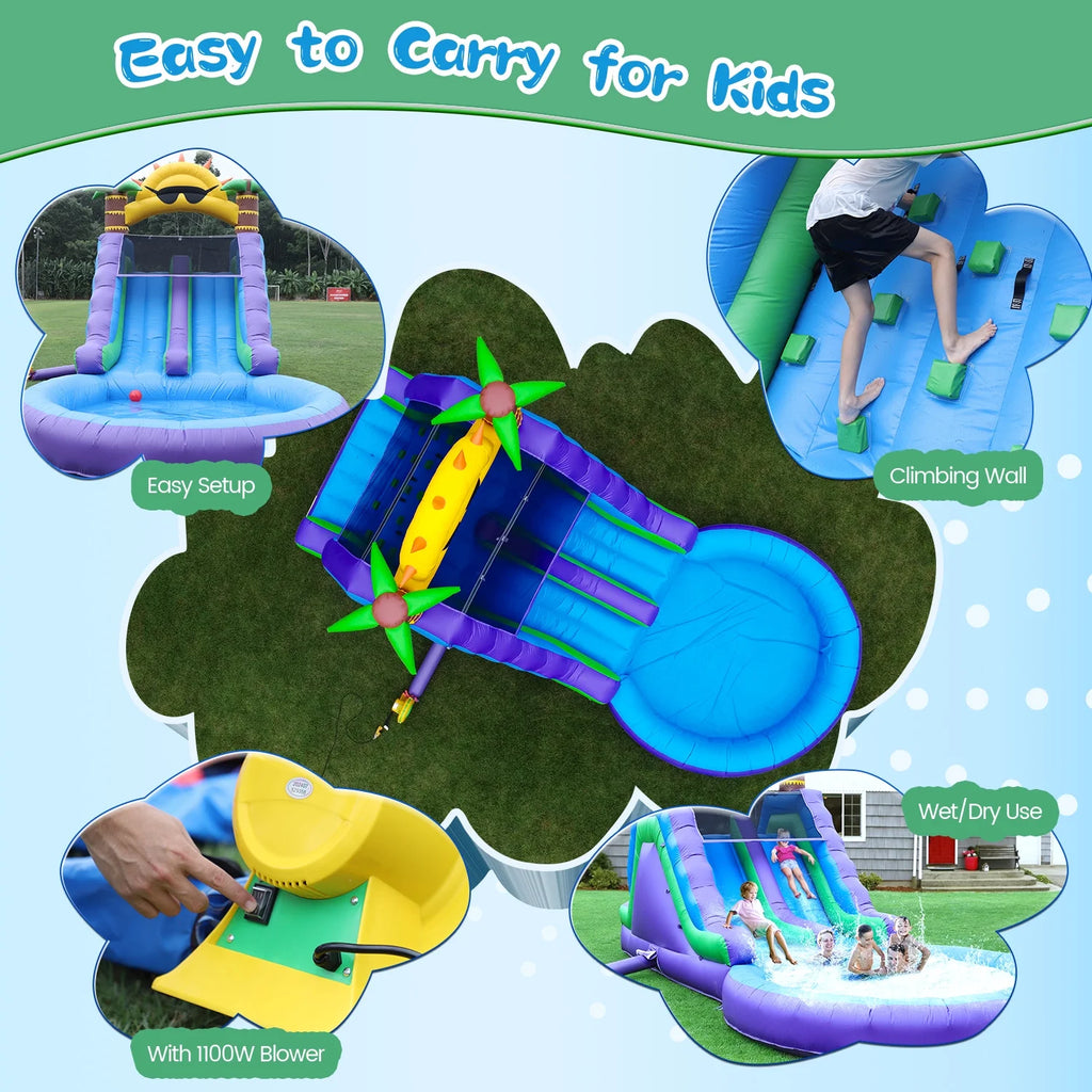 Relunch Inflatable Double Water Slide With Splash Pool And Blower, 26'L x 12'W x 14'H