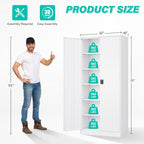 SISESOL White Steel Storage Cabinet With Locking Doors, 71 Inch Tall, 5 Adjustable Shelves