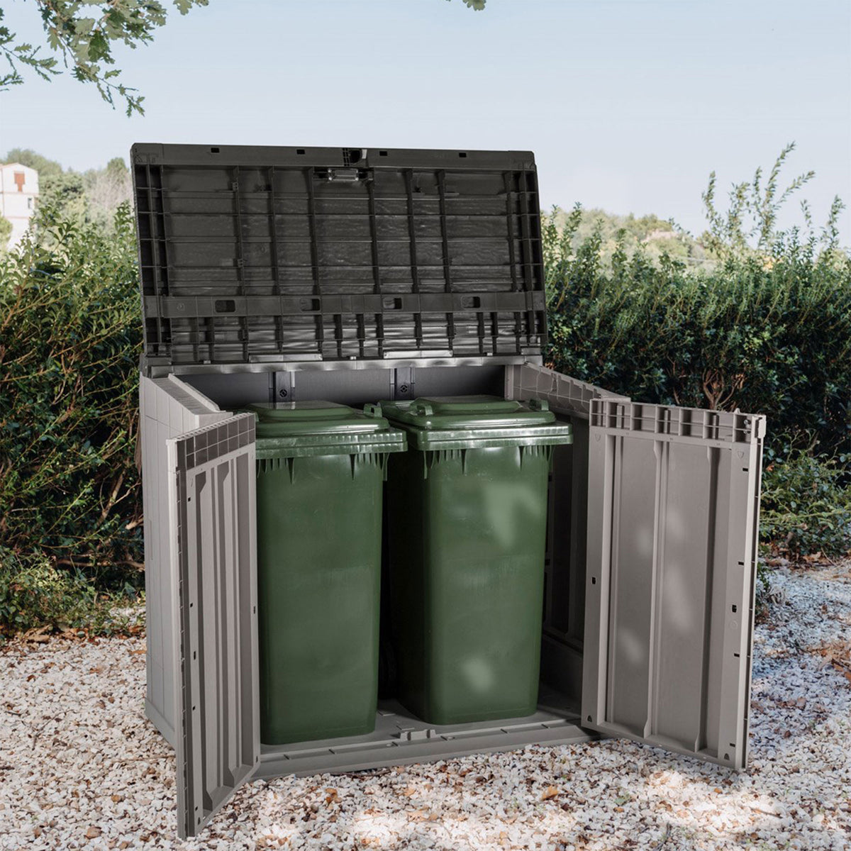 Toomax Outdoor Storage Shed Cabinet, 30 cu ft, Taupe Grey/Anthracite, 52 x 30.5 x 43.5 inches - Stora Way