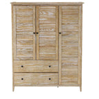 Solid Pine Wood Armoire, 3 Doors, 2 Drawers, 5 Shelves, 73.75 in H x 59.5 in W x 21.5 in D