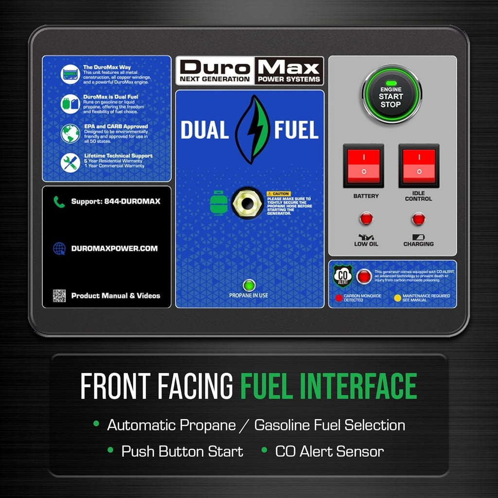 DuroMax Dual Fuel Portable Generator, 15 000-Watt, Gasoline and Propane, Remote Electric Start - XP15000HX